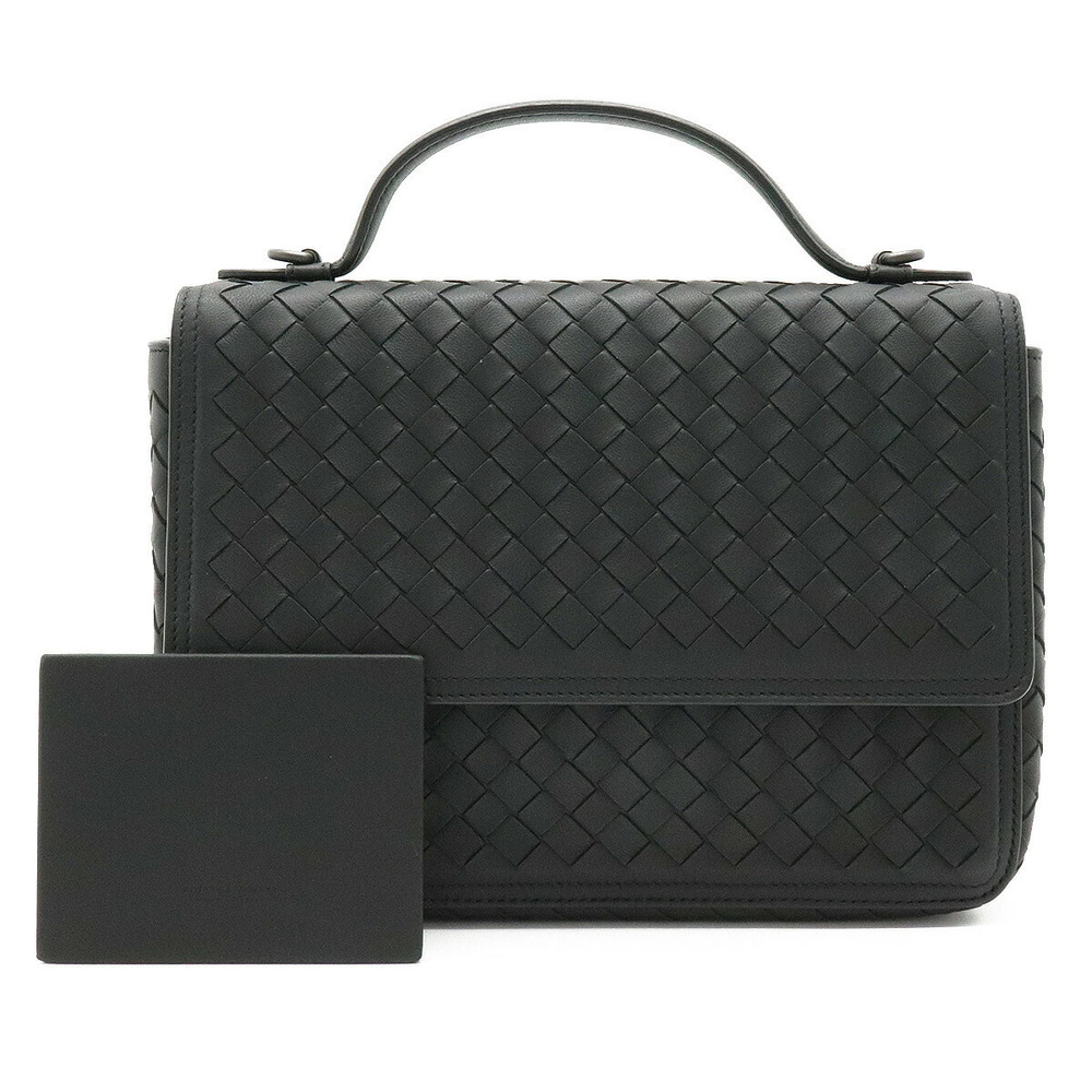 BOTTEGA VENETA Intrecciato Handbag Leather Black Shoulder strap